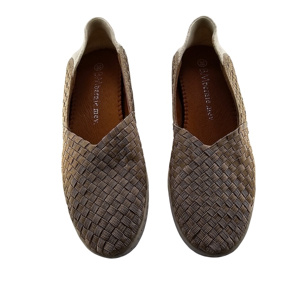 Bernie Mev Beth Light Gold Woven Elastic Slip On Memory Foam‎ Flats Womens 38